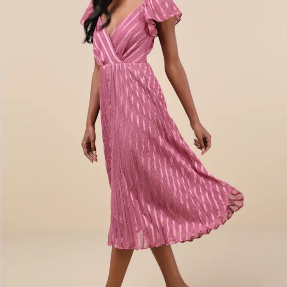 Lulu's Dusty Rose V-Neck Flutter Sleeve Midi Dress